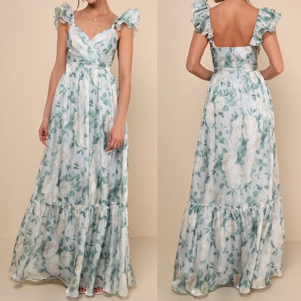 Lulu's Floral Maxi Dress in Blue and White